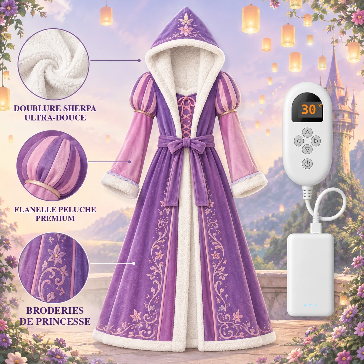 Peignoir chauffant Princia Lilas Céleste