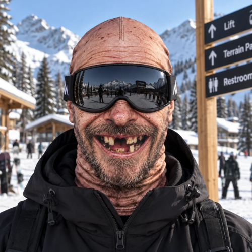 Cagoule de ski SkiGoule portée sur les pistes