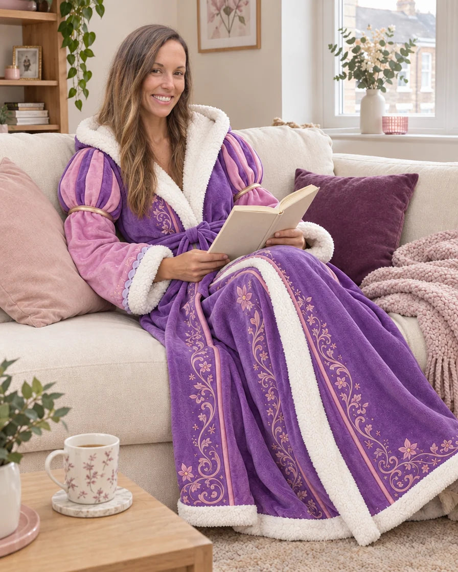 Femme lovée dans son peignoir chauffant Princia